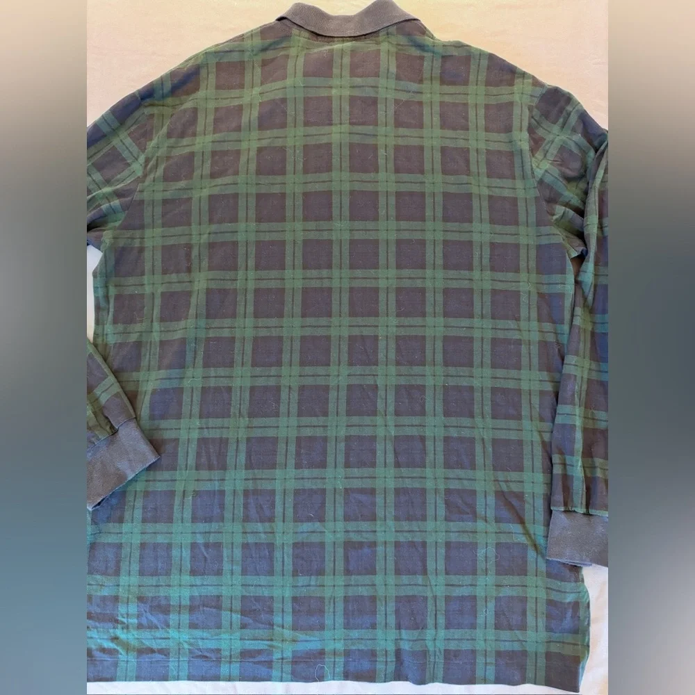 Vtg Polo Ralph Lauren Embroidered Bear Mens Large Green Blue Plaid Polo Shirt